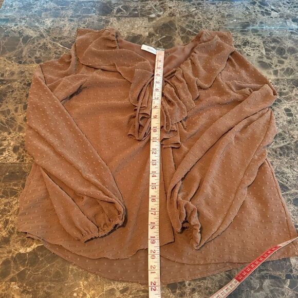 Mustard Seed Clip Dot Ruffle Lace Up Blouse Size Small Cappuccino Color - Picture 4 of 7